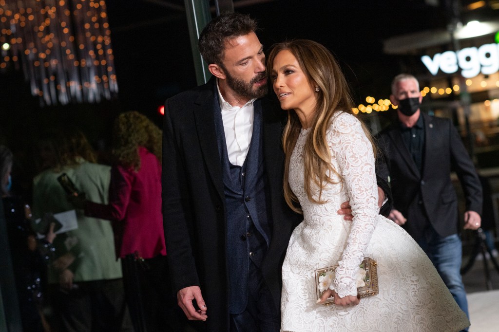 Jennifer Lopez and Ben Affleck at February 2022 "Marry Me" premiere